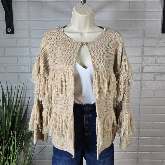 En Créme Sweaters - En Creme Fringe Detail Beige Sweater Cardigan Medium